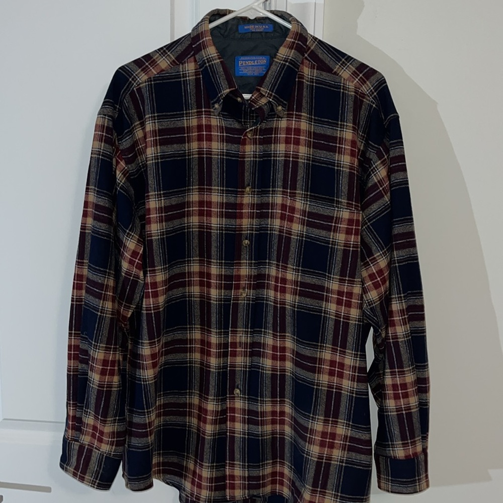 Pendleton Mens Button Down Wool Navy Burgundy Kha… - image 2